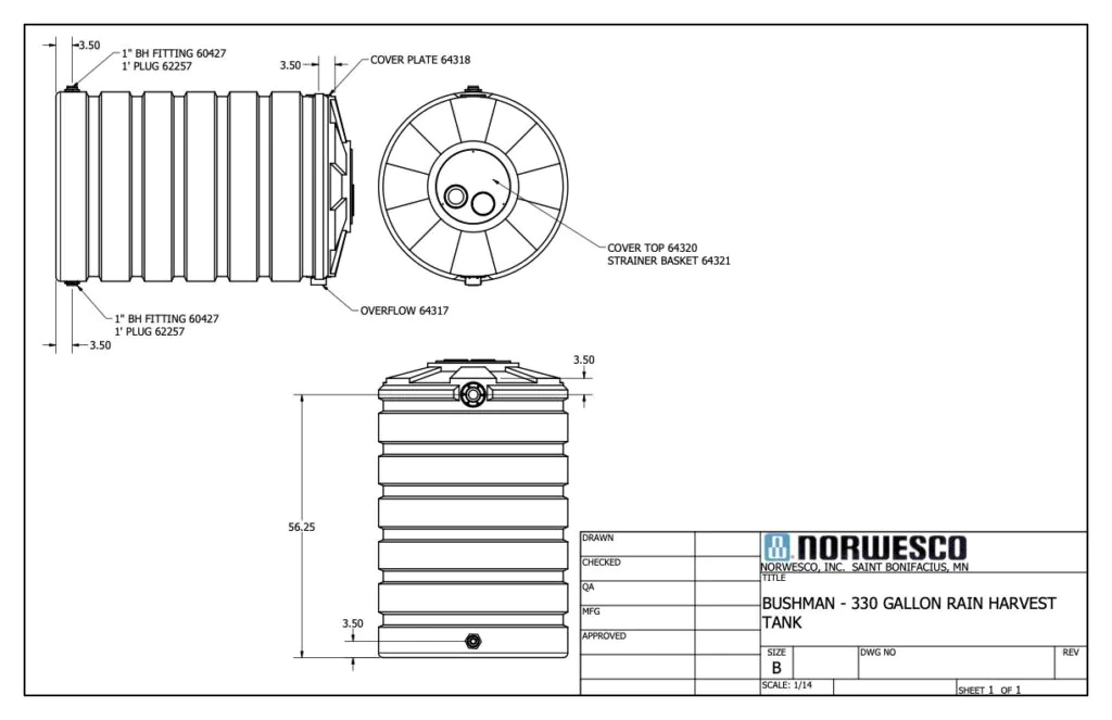 330 Gallon Round Rainwater Harvesting Tank